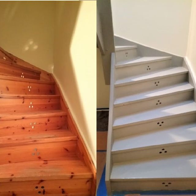 Før og etter - bilder av malt trapp